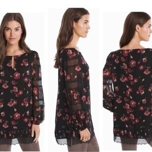 White House Black Market Floral Sheer Sleeve Tunic